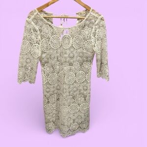 Sheer Hollister creamy lace crochet mini dress see through fairy festival